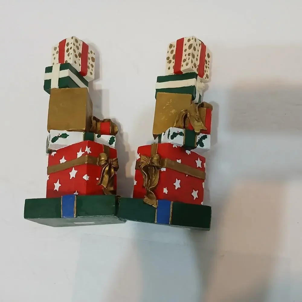 Vintage Pair Christmas Candlestick Holders Festive 90's Whimsical Cottagecore